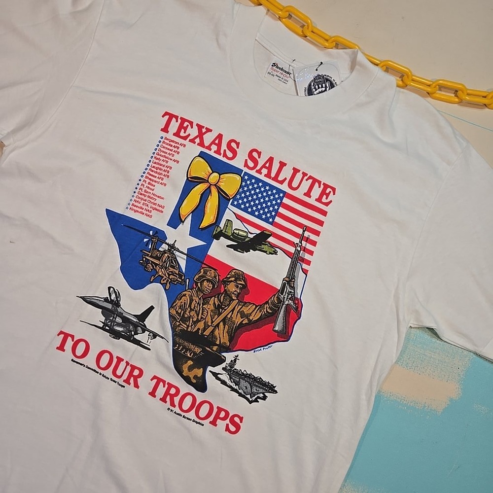 VTG Stedman Salute Our Troops 90s Hi-Cru L Single‎ Stitch T-Shirt TX Planes USA
